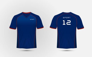 Mavi ve kırmızı çizgiler düzeni Futbol Spor t-shirt, kitleri, jersey, gömlek tasarım şablonu