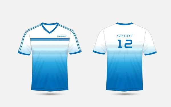 Blauwe en witte lijnen indeling voetbal sport t-shirt, kits, trui, t-shirt ontwerpsjabloon — Stockvector