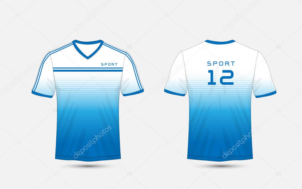 Blue and white lines layout football sport t-shirt, kits, jersey, shirt  design template
