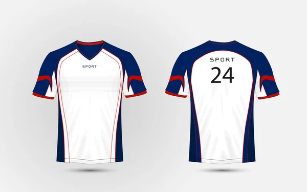 Witte, blauwe en rode patroon sport voetbal kits, trui, t-shirt ontwerpsjabloon — Stockvector