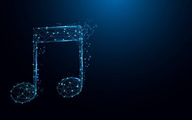 Müzik Not şeklinde çizgiler ve üçgenler soyut, bağlantı ağ mavi zemin üzerine gelin. İllüstrasyon vektör