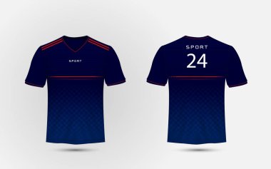 Mavi, beyaz ve kırmızı çizgiler düzeni Futbol Spor t-shirt, kitleri, jersey, gömlek tasarım şablonu