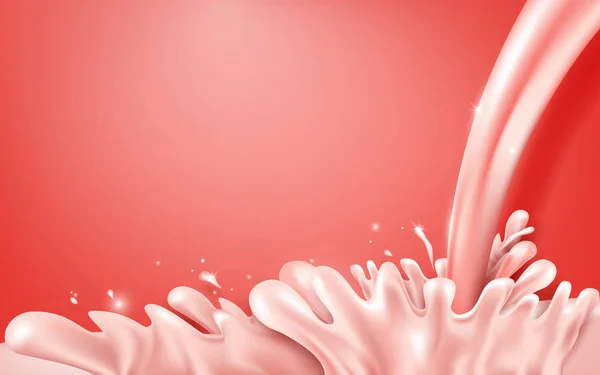 Abstract pink milk splash on soft red background. vector illustration — Stock Vector
