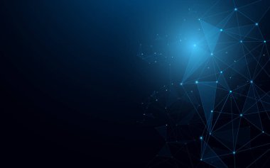 Soyut fütüristik molekülleri. Çizgiler ve teknoloji bağlantıları kavramı koyu mavi zemin üzerine