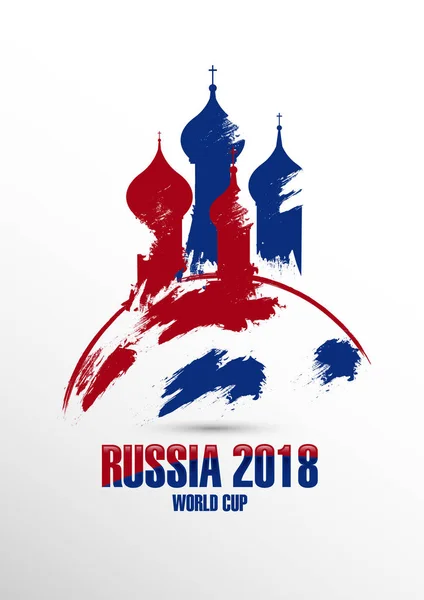 Copa Mundial de la FIFA en Rusia 2018. Catedral de Basilio y fútbol en estilo pincel de tinta — Archivo Imágenes Vectoriales