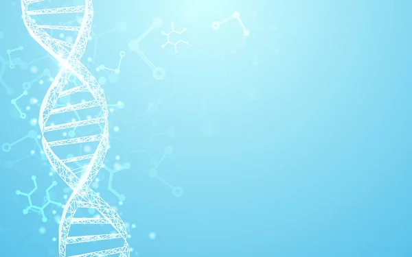 Malla de estructura de moléculas de ADN Wireframe sobre fondo azul suave. Concepto de ciencia y tecnología — Vector de stock