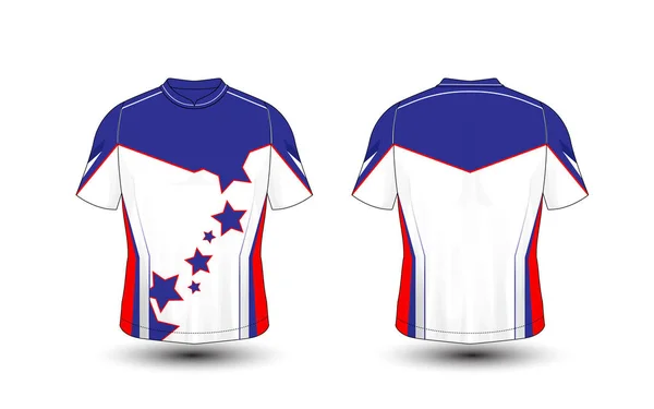 T-shirt sport bleu, blanc et rouge, kits, jersey, modèle de conception de chemise — Image vectorielle