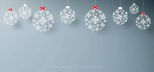 圣诞快乐，新年快乐。 灰色背景上的白色雪花. 造纸艺术和工艺设计. 您的设计空间 — 图库矢量图片