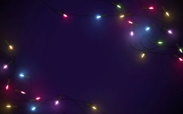 Joyeux Noël carte postale. Abstrait lumières étincelantes de Noël fond de guirlande — Image vectorielle