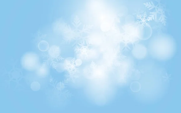 Flocos de neve azul natal fundo com luz bokeh abstrato — Vetor de Stock