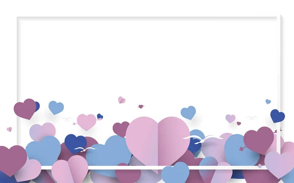 Fond Saint-Valentin. Art du papier. Coeurs pastel avec fond blanc cadre espace — Image vectorielle