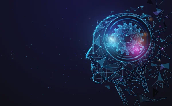 Yapay zeka, yapay zeka. Ai dijital beyin. Robot konsepti. Çokgenden yapılmış insan yüzü. Görüntü vektörü