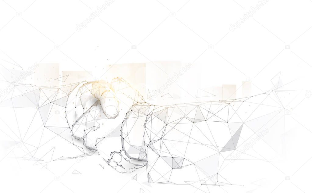 Business people, Partners shaking hands on abstract city form lines, triangles and particle style design