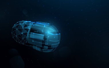 Kapsül hapı. Sağlık, İlaç ve Fütüristik Teknoloji Hatları, Üçgenler ve Parçacık Stili Tasarımı