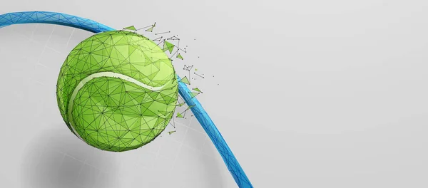 Tennis ball on racket from lines, triangles, particle, Low poly and wireframe design