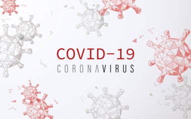 Coronavirus 'un 3 boyutlu soyut arkaplanı. Virüsün mikroskobuna yakın çekim. Virüs Covid 19-NCP. Roman Coronavirus. Düşük poli vektörü