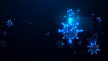 Coronavirus 'un 3 boyutlu soyut arkaplanı. Coronavirus salgını ve grip geçmişi. Virüs Covid 19-nCoV. Roman Coronavirus. Düşük poli vektörü.