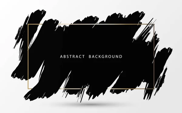Abstrakter Schwarzer Pinselstrich Mit Goldenem Rahmen Auf Weißem Hintergrund Vektorillustration — Stockvektor