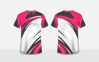 Pembe, beyaz ve siyah desenli e-spor tişört tasarımı şablonu