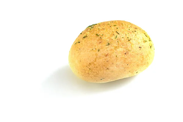 Хлеб с зеленым чесноком на поверхности на белом фоне — стоковое фото