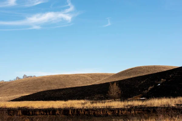 Burnt Black Earth Result Artificial Grass Burning Spring Harm Nature — Stock Photo, Image