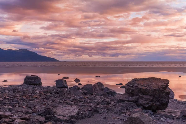 Pôr Sol Colorido Longo Costa Alasca — Fotografia de Stock
