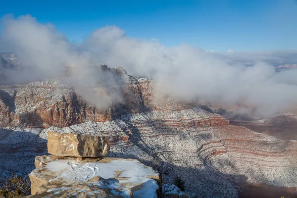 Büyük Kanyon South Rim Manzara Kışın Kar Kaplı — Stok fotoğraf