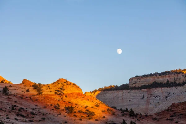 Полная Луна Поднимается Над Живописным Национальным Парком Сион Юта — стоковое фото