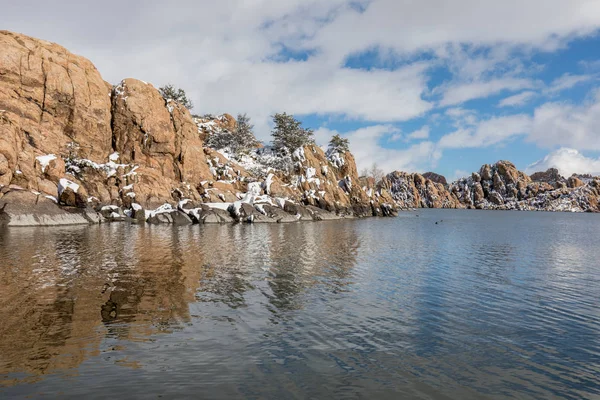 Paisaje Escénico Watson Lake Prescott Arizona Después Una Nieve Invierno — Foto de Stock