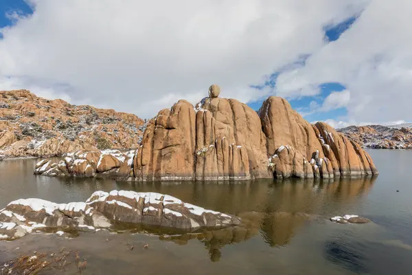 Paesaggio Panoramico Watson Lake Prescott Arizona Dopo Una Neve Invernale — Foto Stock