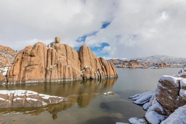 Scenic Landscape Watson Lake Prescott Arizona Winter Snow — Stock Photo, Image