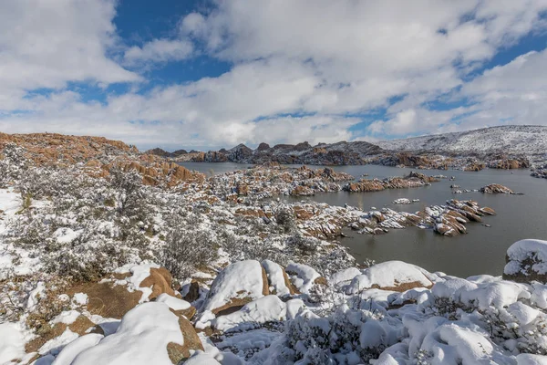 Paesaggio Invernale Innevato Watson Lake Prescott Arizona — Foto Stock