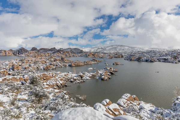 Paesaggio Invernale Innevato Watson Lake Prescott Arizona — Foto Stock