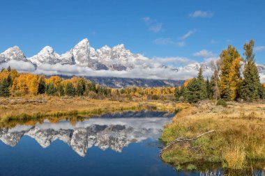 Tetons 'da manzaralı bir sonbahar yansıması manzarası