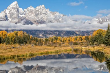 Tetons 'da manzaralı bir sonbahar yansıması manzarası