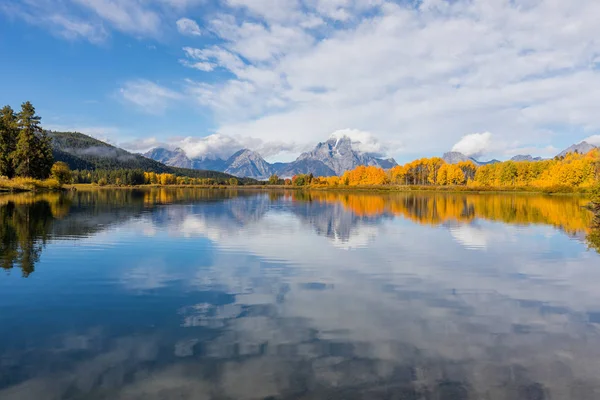 Festői Őszi Tükrözi Hogy Holt Kanyar Tetons — Stock Fotó