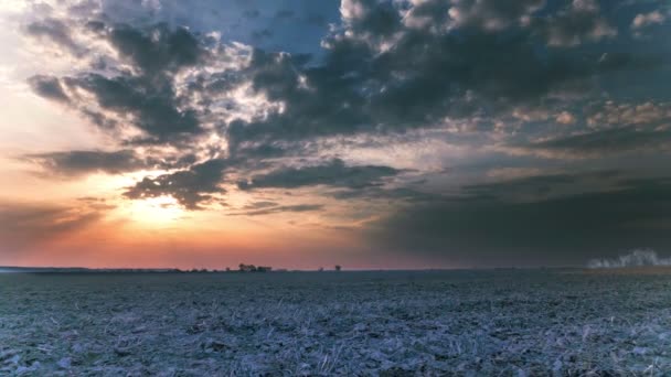 Field  rural Landscape sunrise in clouds in 4K. RAW output, without birds — Stock Video