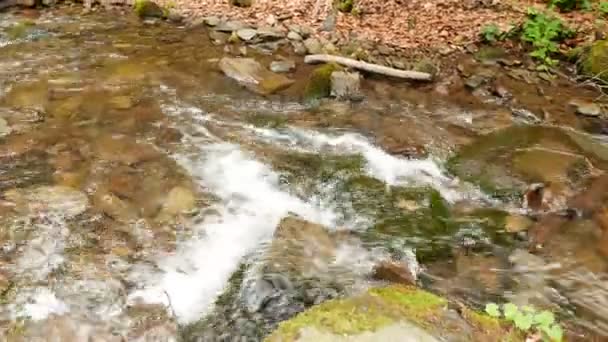 Small waterfall and stream in mountain summer panorama . 4K 3840x2160 — Stock Video