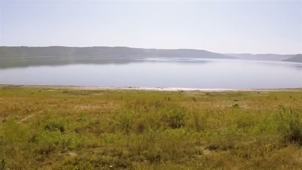 Aereo. Sopra costa di lago a superficie — Video Stock