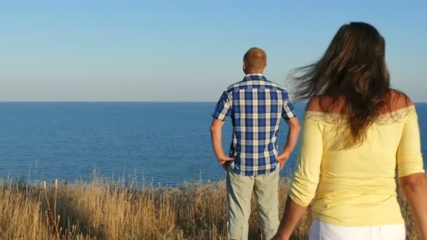 4 k. ενηλίκων ζευγάρι κοντά σε Ακρογιάλι. Τα συναισθήματα της αγάπης, τρυφερότητας — Αρχείο Βίντεο
