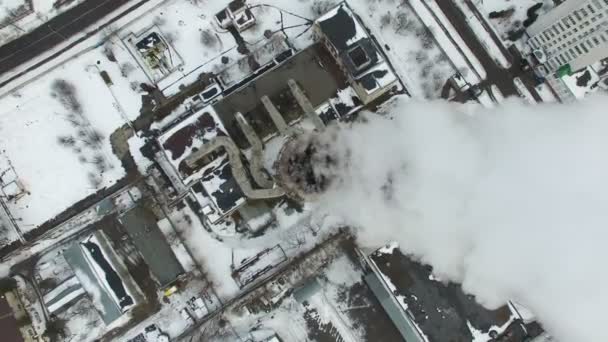 4K Aerial. Pipe of power plant. Harmful emissions in  atmosphere. Top view — Stock Video