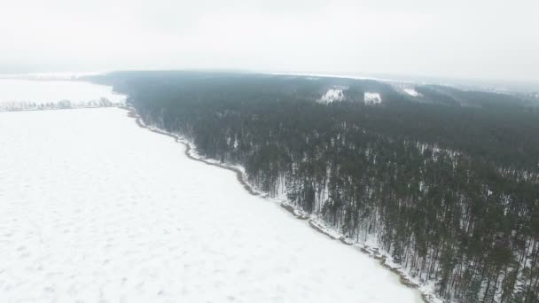4K Aerial. Smooth flight over  frozen lake.  Winter Landscape — Stock Video