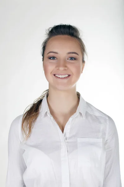 Young   woman smile. Portrait .White background — Stock Photo, Image