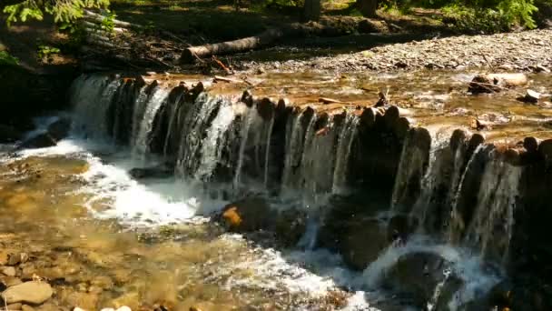 4K. Corriente de montaña con cascada pequeña. Paisaje — Vídeos de Stock