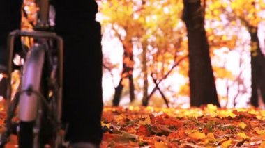  Sarı yaprakları ile güzel sonbahar Park'taki bisiklet gezisi