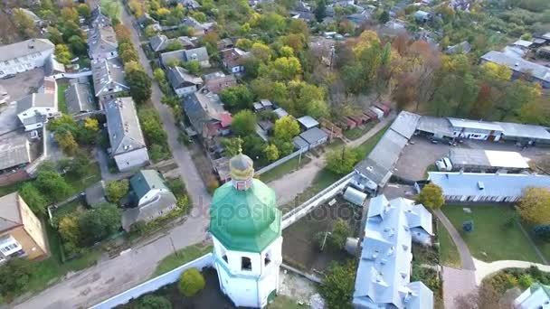 Aerial Christian Church Dome Monastery City Circular Flight — Stock Video