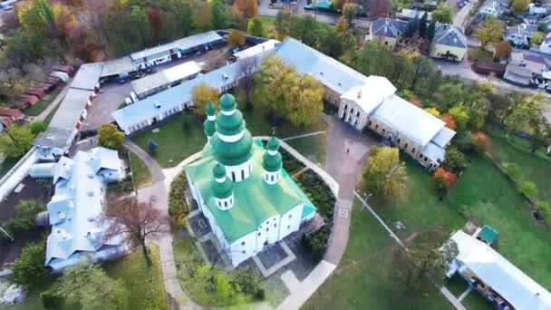 Aerial Christian Ortodox Church Dome Monastery City Circular Flight — Stock Video