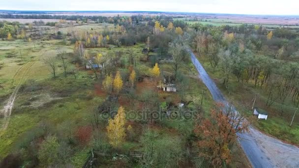 Luchtfoto Verwoeste Huizen Gegooid Streek Chernobyl Oekraïne — Stockvideo