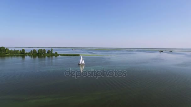 Aerial White Small Yacht Gulf Sea — Stock Video