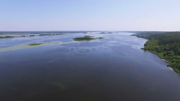 Повітряний Прекрасна Велика Річка Або Озеро Островами Літній Пейзаж — стокове відео
